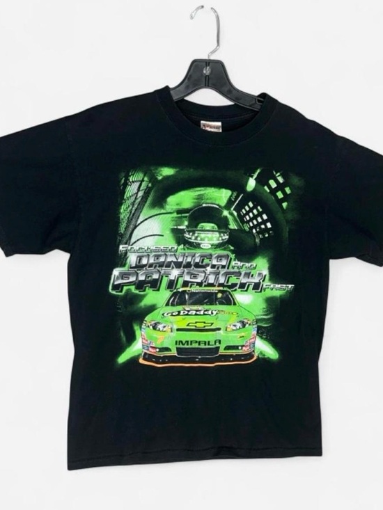 Nascar Tops - Nascar Black Tee with Neon Green Racing Graphic
